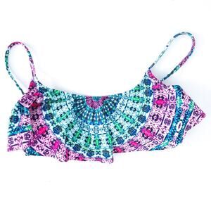 Hobie Swimsuit Bikini Top Small Bright Multicolor, Adjustable Straps, Flounce
